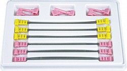Model: 1800/SET CombiStrip Set   Smart extra thin ﬂexible strips  6 µm (ultra-fine) 2 sides  15 µm (fine) 1 side  Grid: 6 µm /15 µm Strip hight: 2.5 mm Packaging: 6 pieces Sterilizable: yes